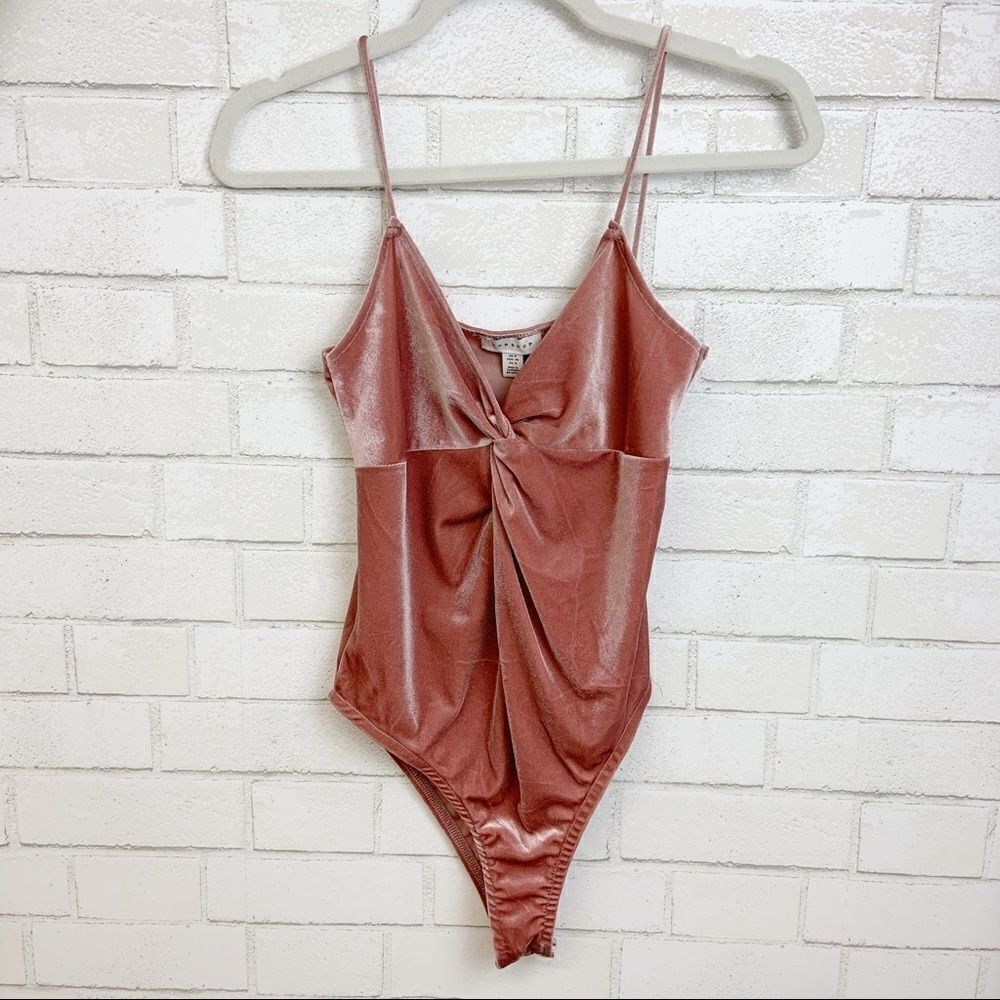 TopShop Blush Velvet Body Suit Size 4 (O18)
